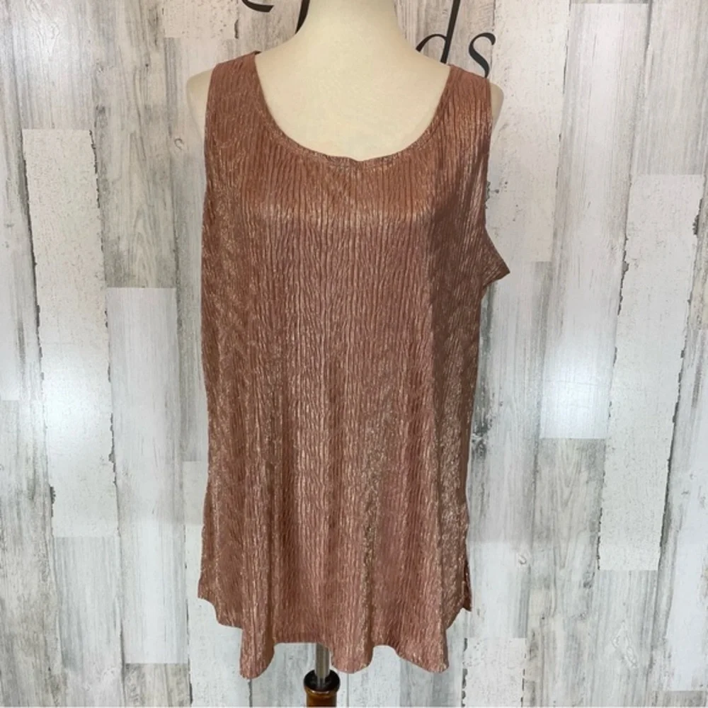 Susan Graver Shimmer Champagne‎ Pink Sleeveless Pleated Blouse Top Shirt Sz 1X